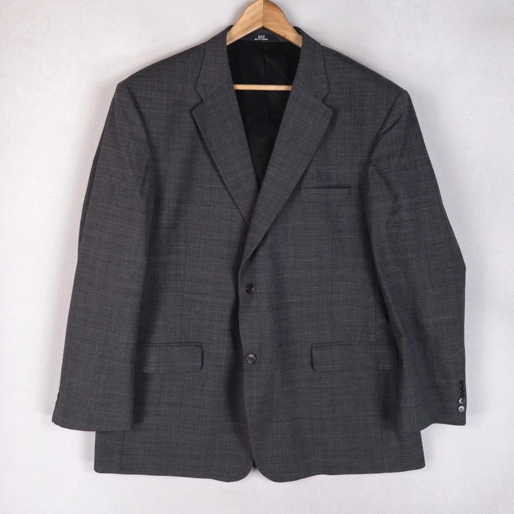 Haggar Mens Black Label Blazer 48R Gray Glen Plaid Wool Blend Jacket Sport Coat